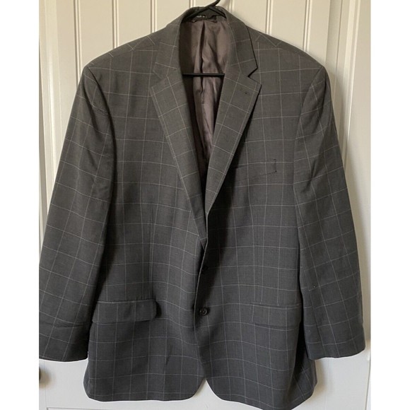 Lauren Ralph Lauren‎ Mens Blazer 42L Gray Windowpane Wool Jacket Career Office - Picture 1 of 10